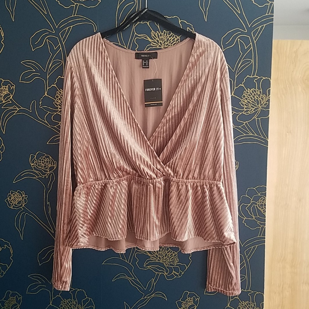 Ribbed Peplum Velvet Blouse